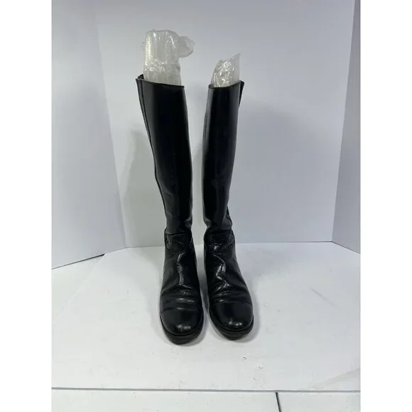 Black Leather Marlborough English Style Equestrian Riding Boots Women's Size 6 B